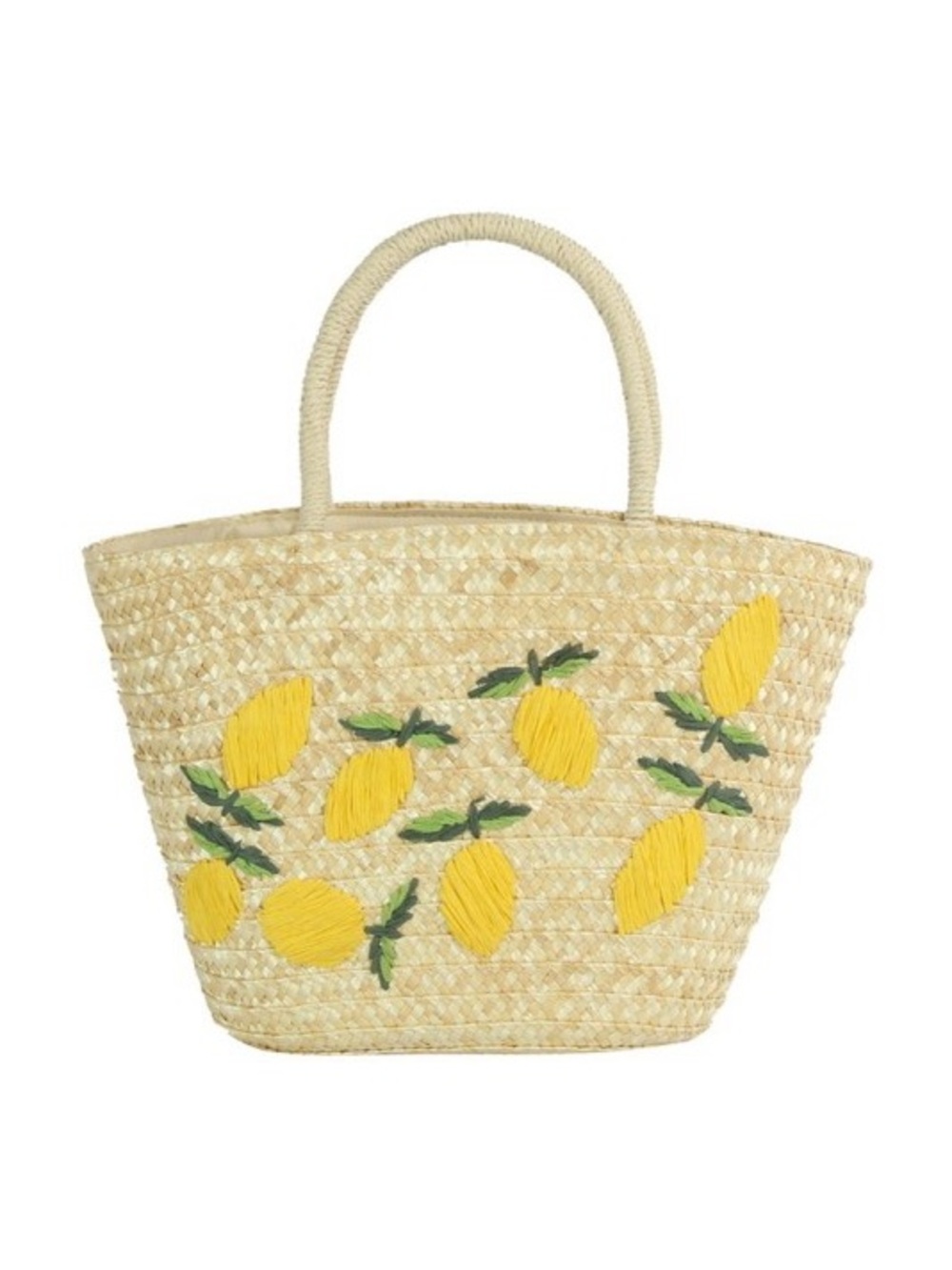 LEMONS EMBROIDERED FRUIT STRAW TOTE BAG
